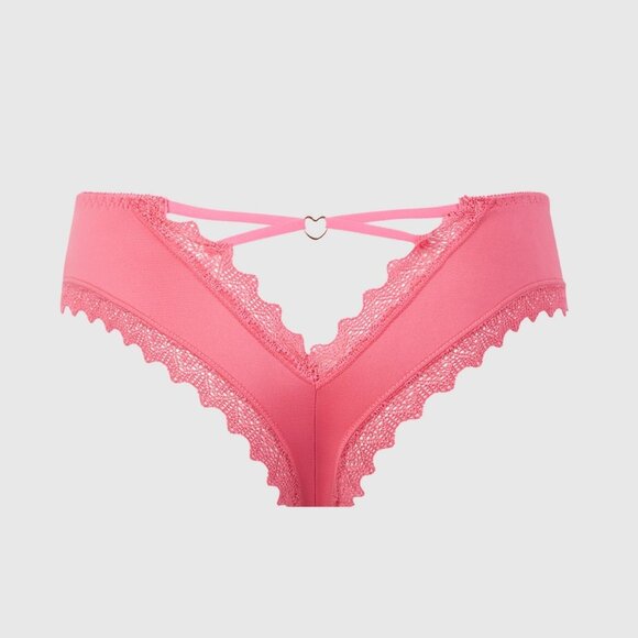 House of Desire Vera Microfiber Lace Heart Charm Cheeky Panty, French Rose, Sz M - Picture 5 of 10